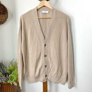 Closed Organic Linen Cotton Ribbed V Neck Cardigan in beige neutral LG